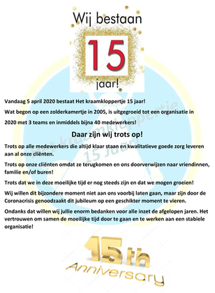 Jubileum het kraamkloppertje 15 jaar